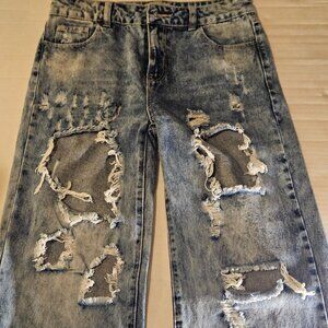 Litz by Uniq Wide Leg High Waist Medium Wash Destroyed Jeans Size 26